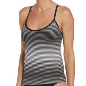 Nike Women's Black Racerback Tank Tankini Swim Top Stripes Size Large